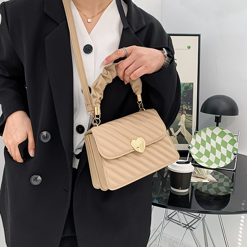 Faux Leather Shoulder Bag with Detachable Strap, Magnetic Closure, and Gold-Tone Accents - Solid Color, Faux Leather Lining, Korean Style, Handbag for Women